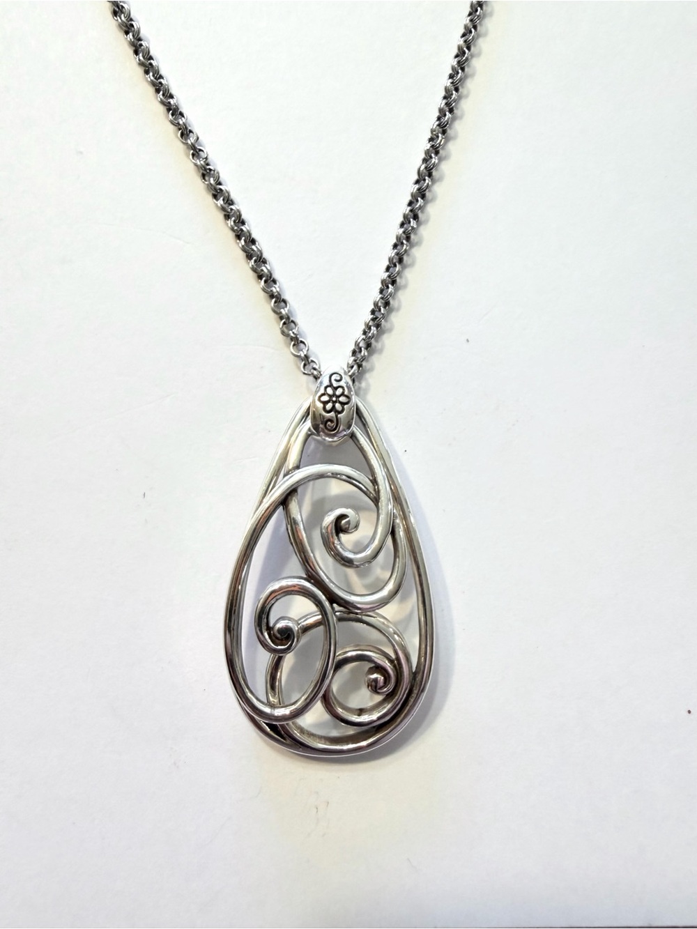 Vintage Brighton Rock N Scroll Necklace Teardrop Floating Pendant Silver Plate